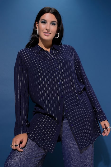 Overhemdblouse, boxy model, glitterstrepen