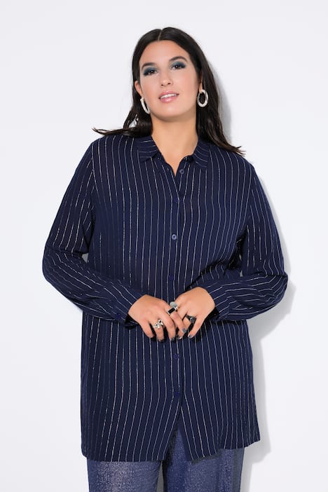 Overhemdblouse, boxy model, glitterstrepen