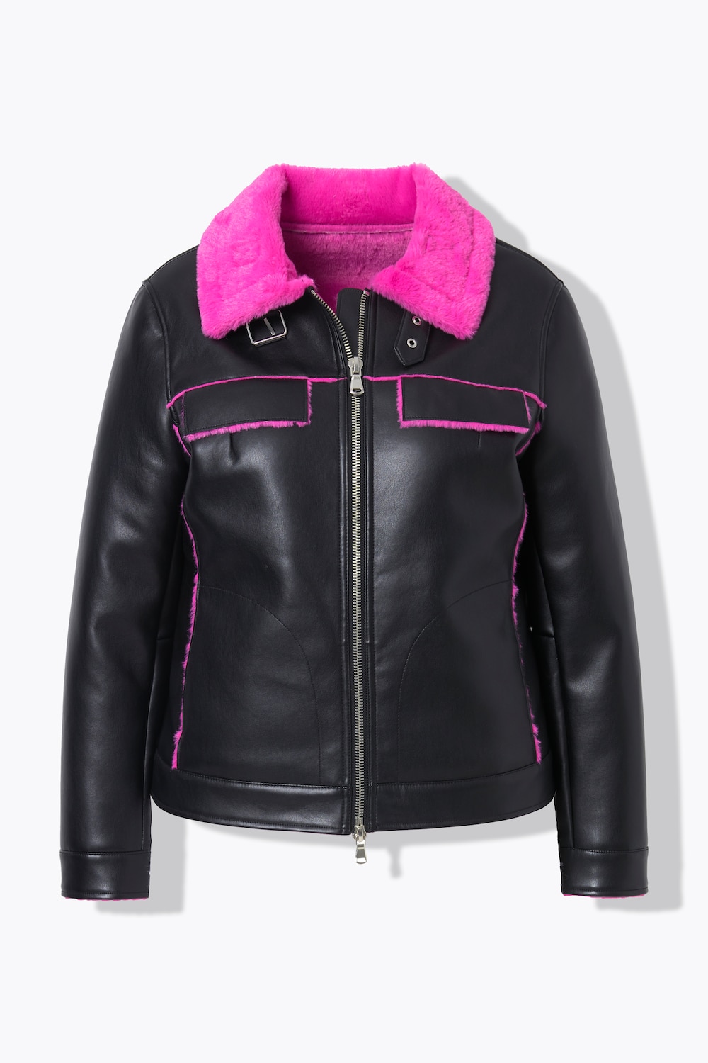 Stora storlekar Jacka i skinnimitation, Dam, svart, storlek: 42, Polyester/Syntetfibrer, Angel of Style