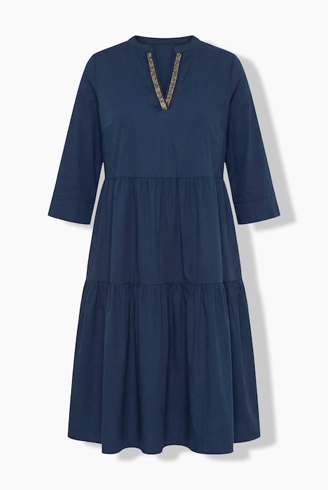 Midikleid, Volants, A-Linie, Tunika-Ausschnitt, 3/4-Arm