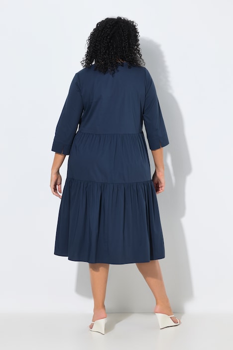 Midikleid, Volants, A-Linie, Tunika-Ausschnitt, 3/4-Arm