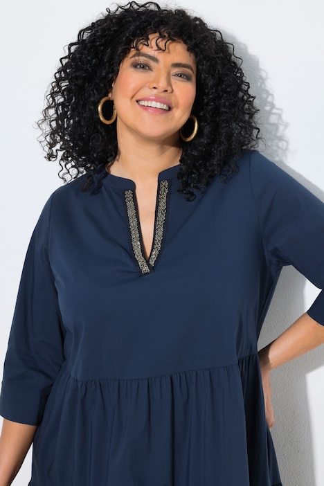 Midikleid, Volants, A-Linie, Tunika-Ausschnitt, 3/4-Arm