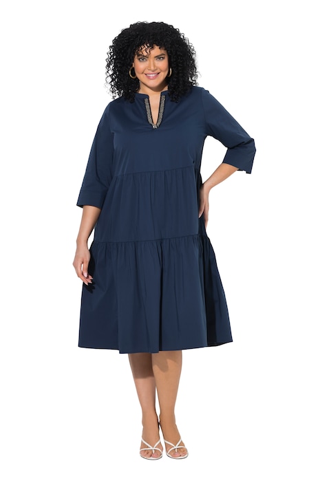 Midi šaty, volány, A střih, tunikový výstřih, 3/4 rukávy