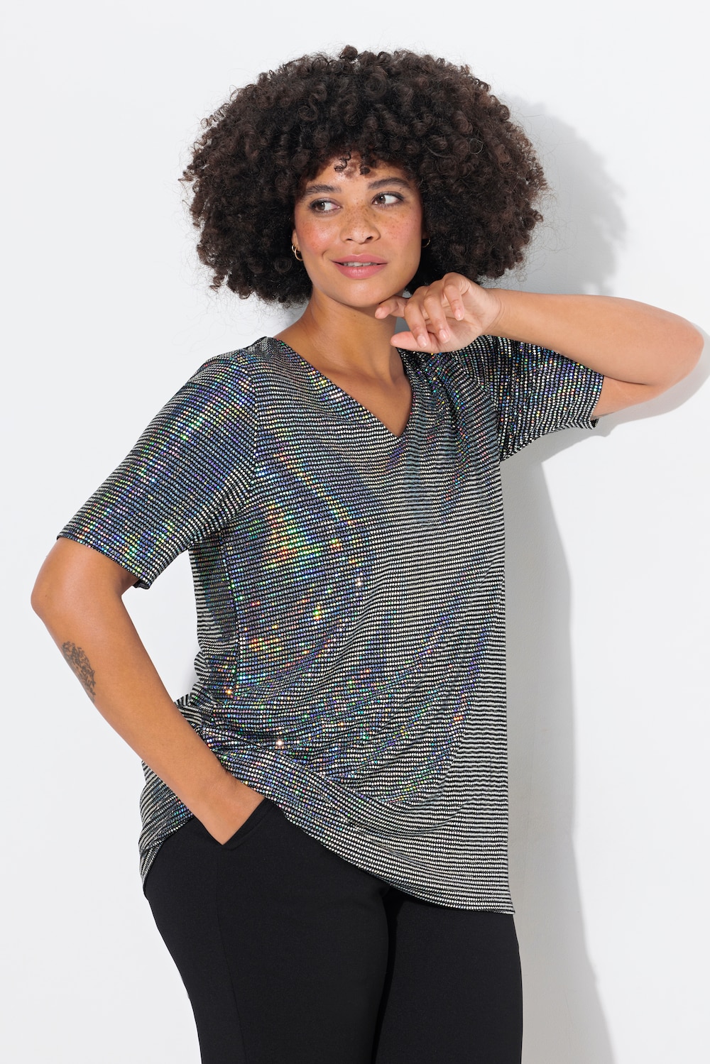 T-shirt, A-lijn, paillettenlook