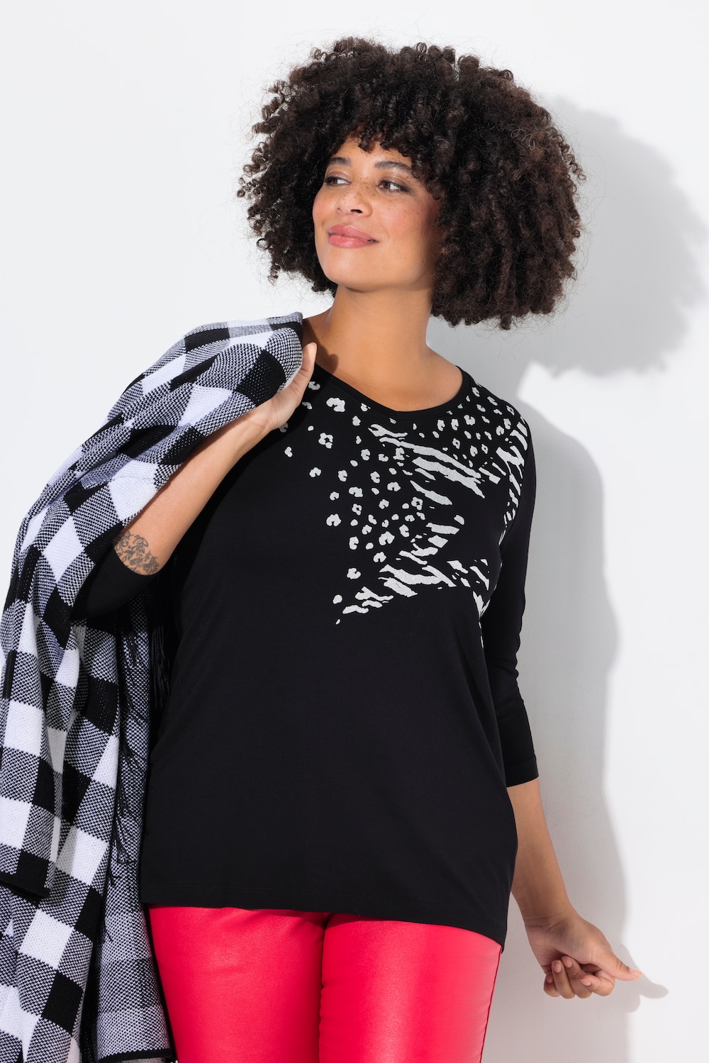 T-Shirt, A-Linie, Sterne, 3/4-Ärmel