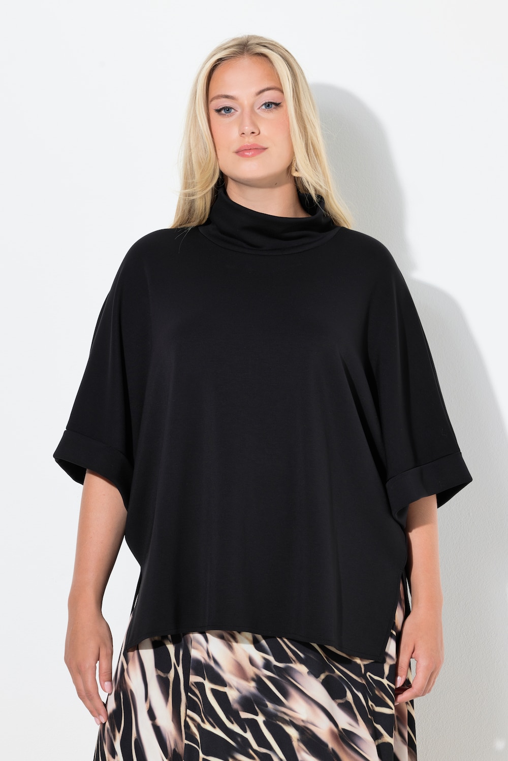 Große Größen Sweat-Poncho, Damen, schwarz, Größe: 3=58-64, Synthetische Fasern/Polyester, Ulla Popken
