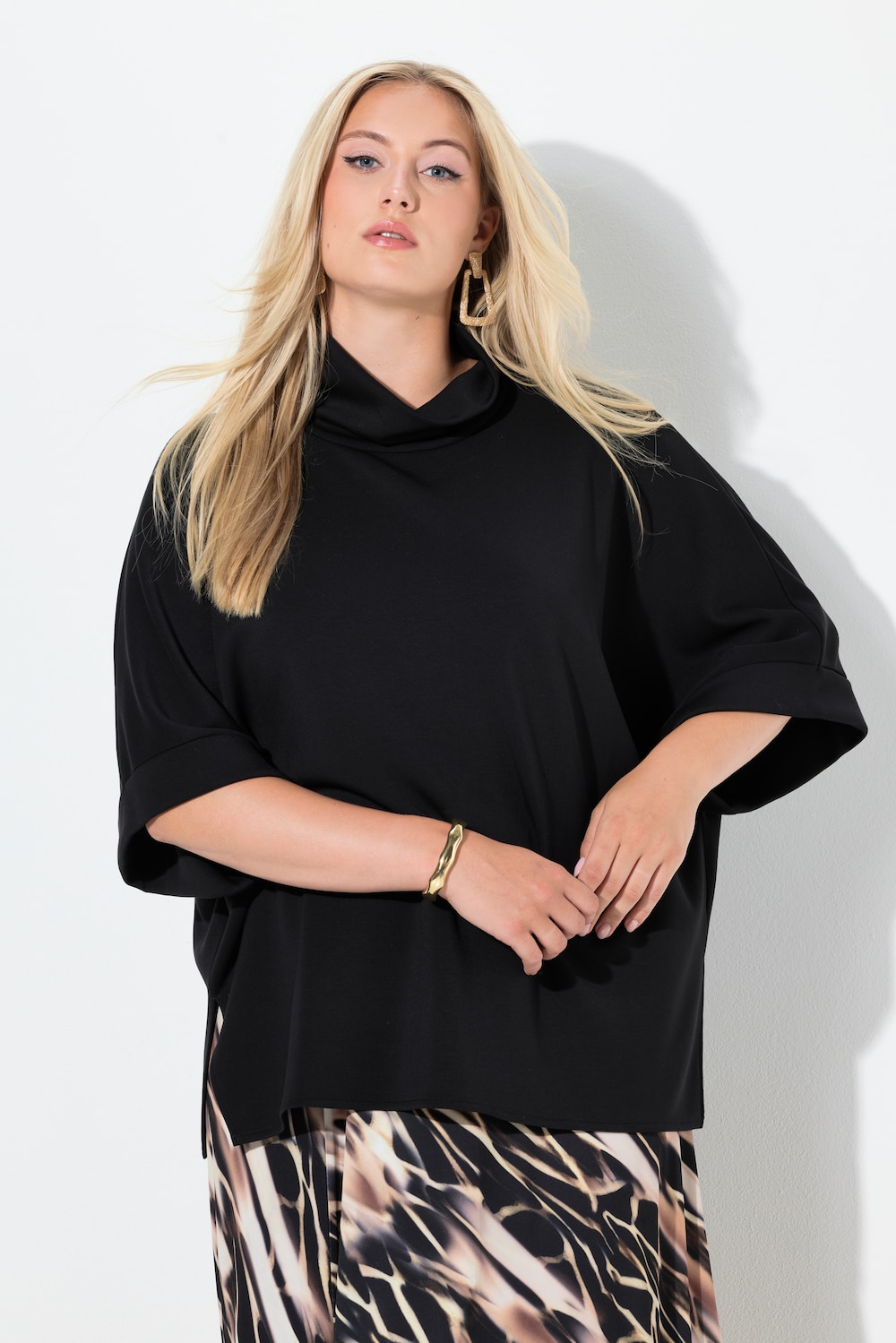 Sweat-Poncho, oversized, Stehkragen, Halbarm
