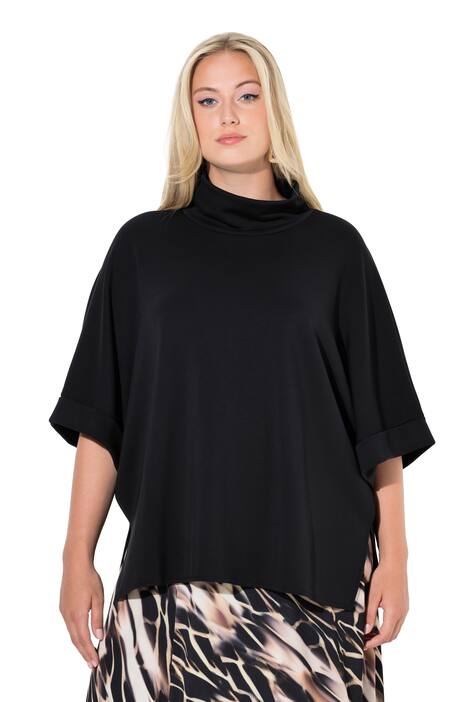 Teplákové pončo, oversize, stojáček, krátké rukávy, směs modalu