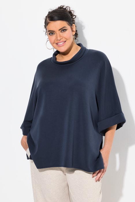 Sweat-poncho, oversized, opstaande kraag, korte mouwen, modalmix