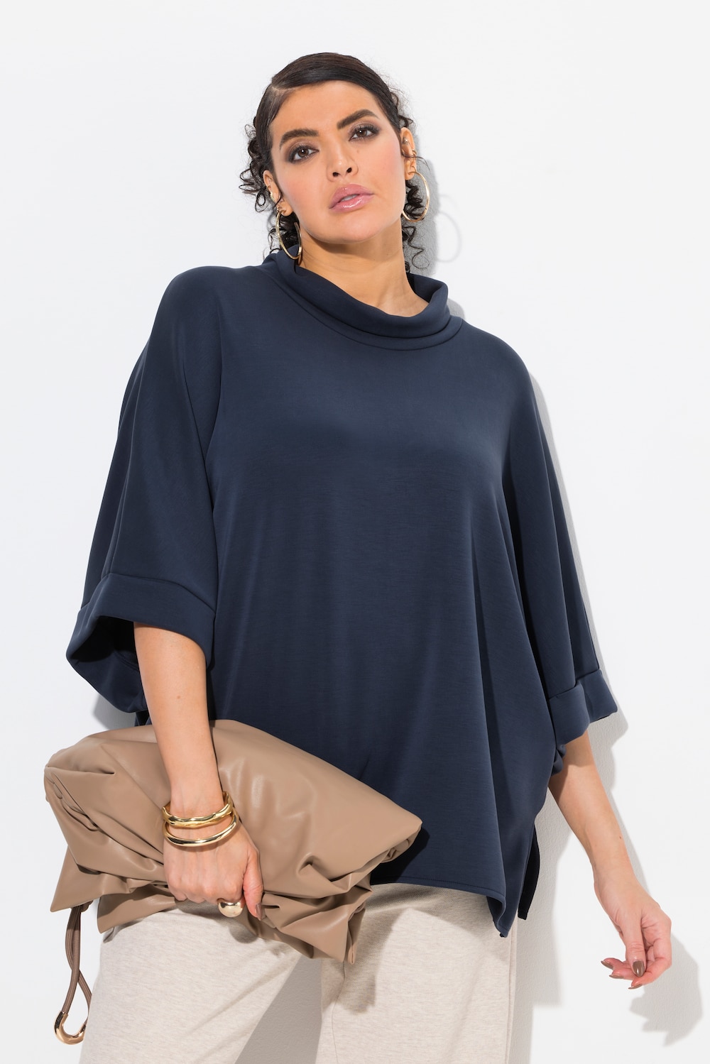 Große Größen Sweat-Poncho, Damen, blau, Größe: 3=58-64, Synthetische Fasern/Polyester, Ulla Popken