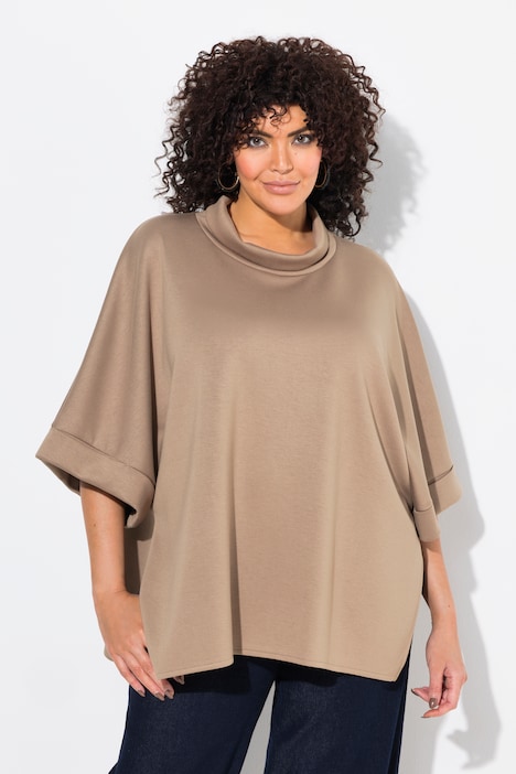 Sweat-poncho, oversized, opstaande kraag, korte mouwen, modalmix