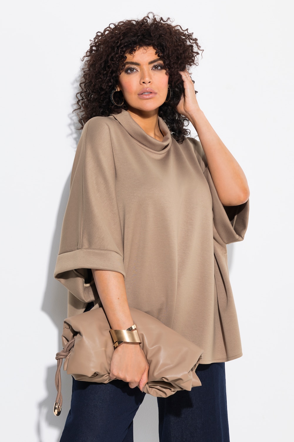 Große Größen Sweat-Poncho, Damen, braun, Größe: 2=50-56, Synthetische Fasern/Polyester, Ulla Popken