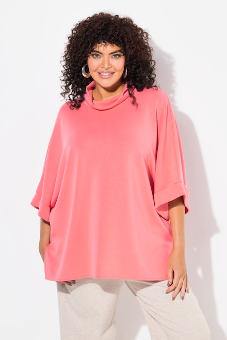 Sweat-poncho, oversized, opstaande kraag, korte mouwen, modalmix