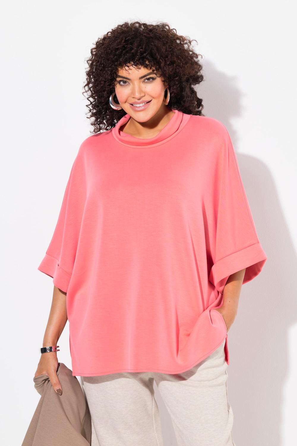 Große Größen Sweat-Poncho, Damen, rot, Größe: 3=58-64, Synthetische Fasern/Polyester, Ulla Popken