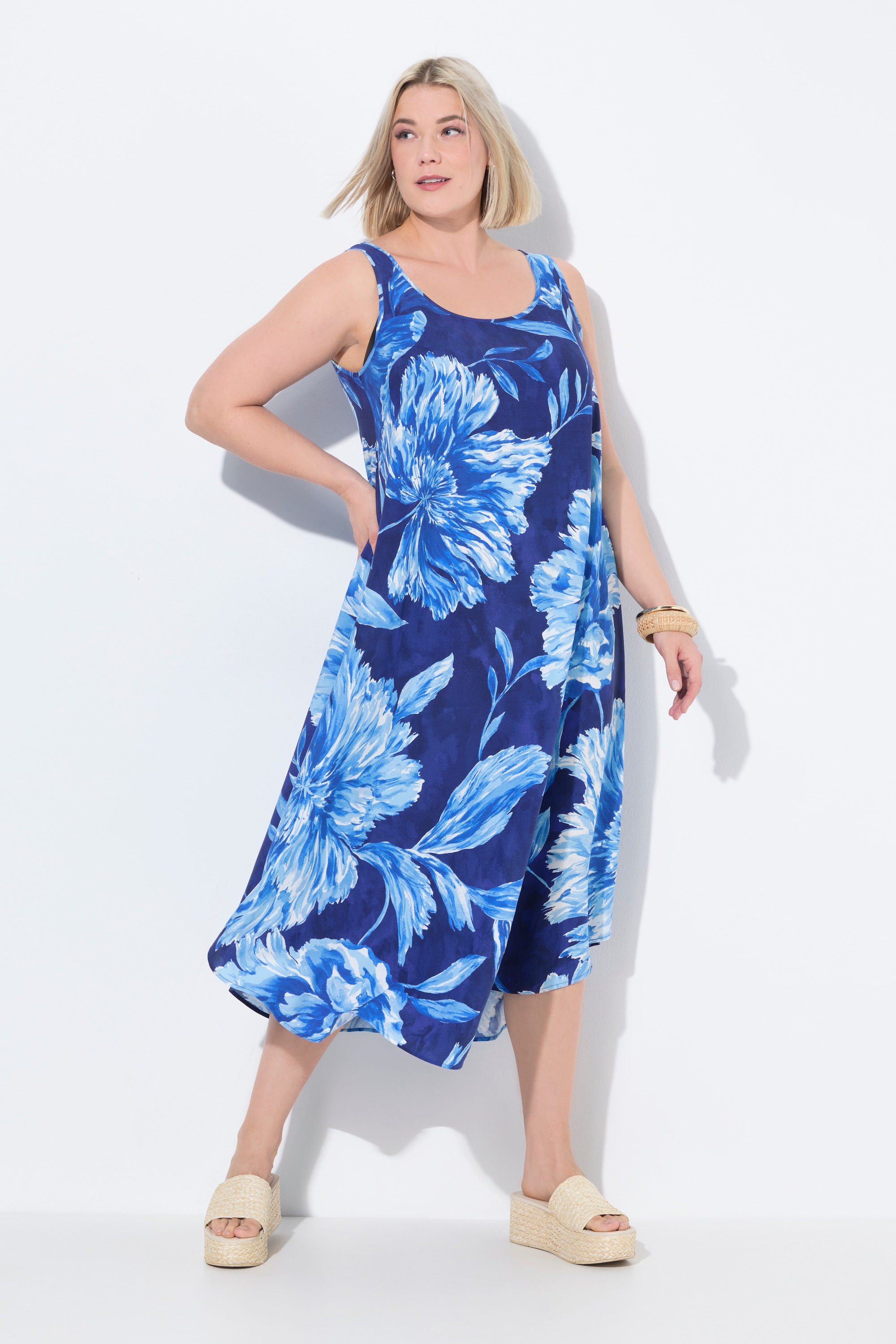 Ulla Popken Damen große Größen Midikleid Blüten Rundhals ärmellos 836587