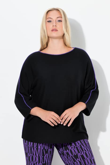 Pullover, Piping, U-Boot-Ausschnitt, 3/4-Arm