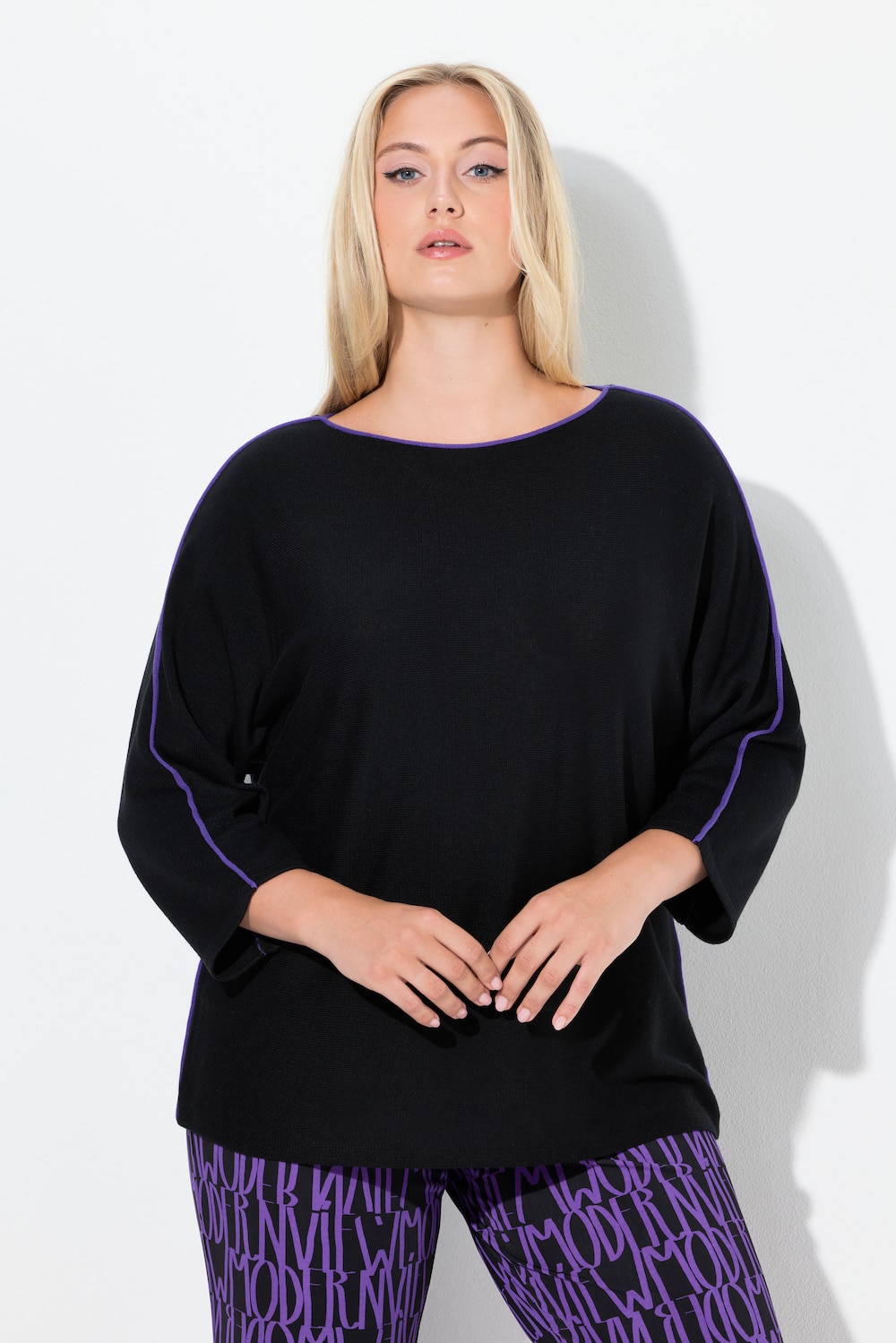 Große Größen Pullover, Damen, schwarz, Größe: 54/56, Synthetische Fasern/Baumwolle, Ulla Popken