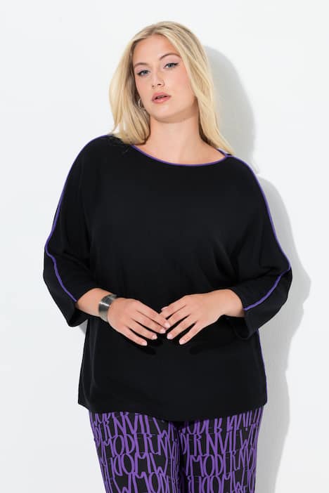 Pullover, Piping, U-Boot-Ausschnitt, 3/4-Arm