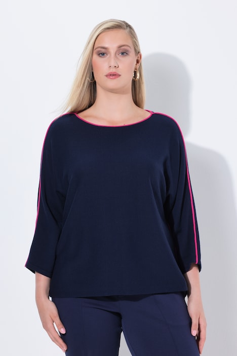 Pullover, Piping, U-Boot-Ausschnitt, 3/4-Arm