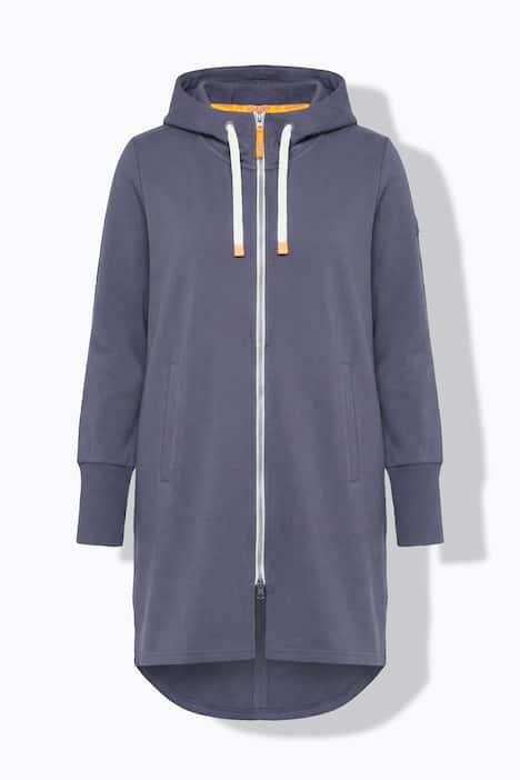 Sweatjacke, lang geschnitten, Kapuze, Taillen-Tunnelzug hinten, Langarm