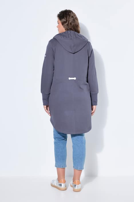 Sweatjacke, lang geschnitten, Kapuze, Taillen-Tunnelzug hinten, Langarm