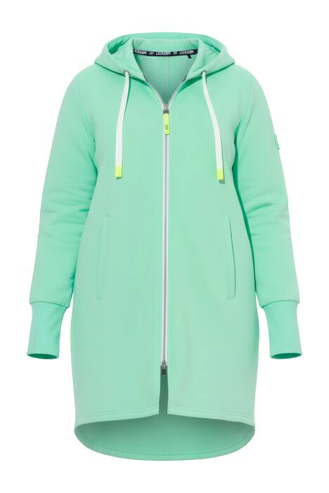 Mikina, dlouhý střih, kapuce, stahování v pase vzadu, dlouhé rukávy