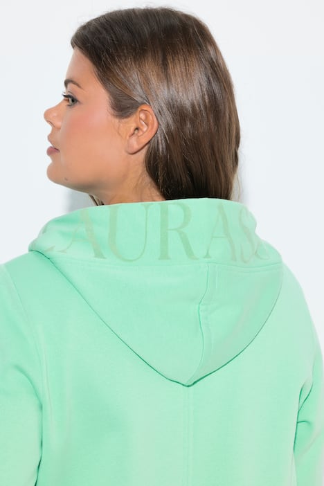 Bluza rozpinana, długi krój, kaptur, sznurek ściągający z tyłu w talii, długie rękawy