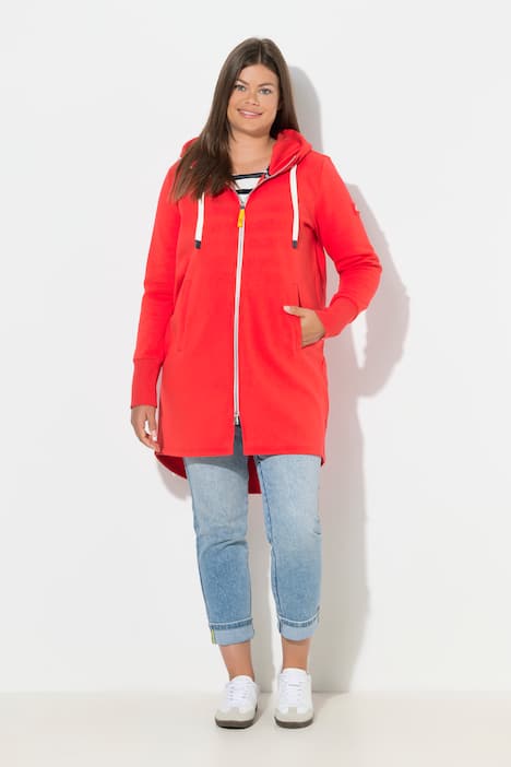 Sweatjacke, lang geschnitten, Kapuze, Taillen-Tunnelzug hinten, Langarm
