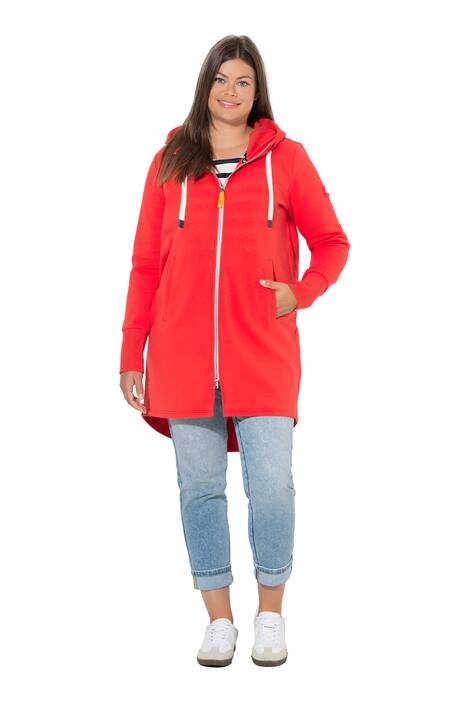 Mikina, dlouhý střih, kapuce, stahování v pase vzadu, dlouhé rukávy