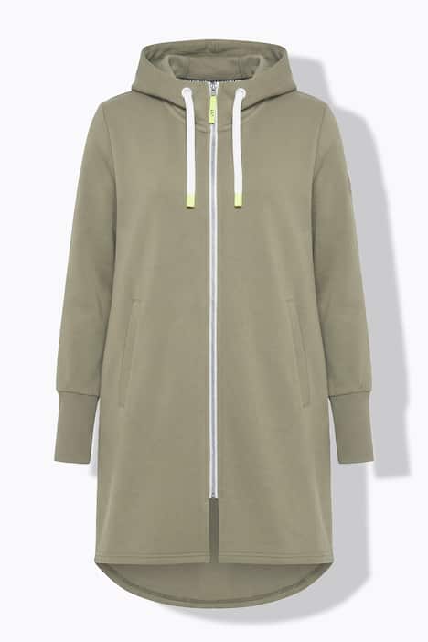 Sweatjacke, lang geschnitten, Kapuze, Taillen-Tunnelzug hinten, Langarm