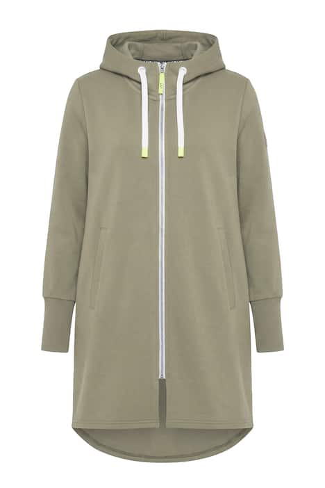 Mikina, dlouhý střih, kapuce, stahování v pase vzadu, dlouhé rukávy