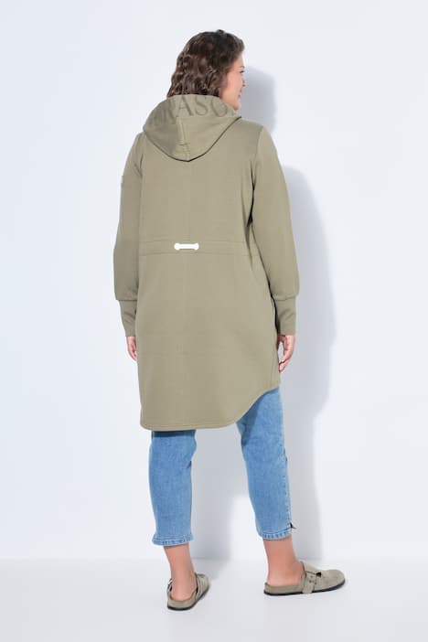 Sweatjacke, lang geschnitten, Kapuze, Taillen-Tunnelzug hinten, Langarm