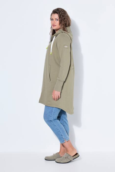 Sweatjacke, lang geschnitten, Kapuze, Taillen-Tunnelzug hinten, Langarm