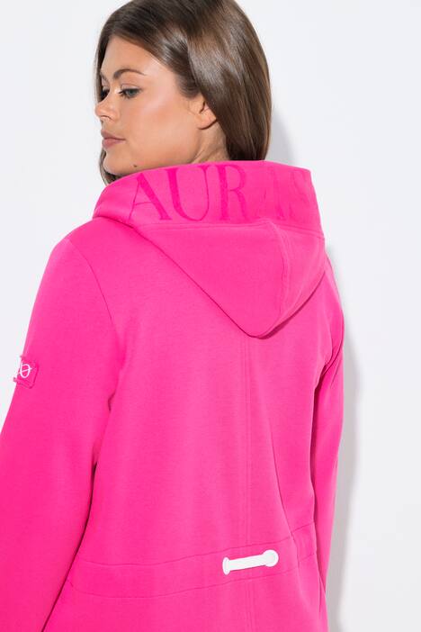 Bluza rozpinana, długi krój, kaptur, sznurek ściągający z tyłu w talii, długie rękawy