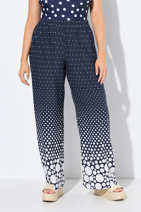 Pantalon palazzo à pois, jambe large et droite, ceinture élastique