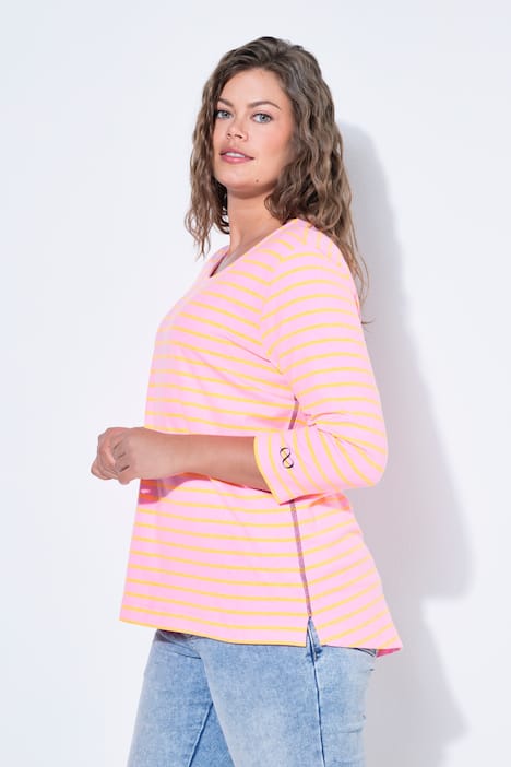 Bluzka w paski, rękaw 3/4, okrągły dekolt
