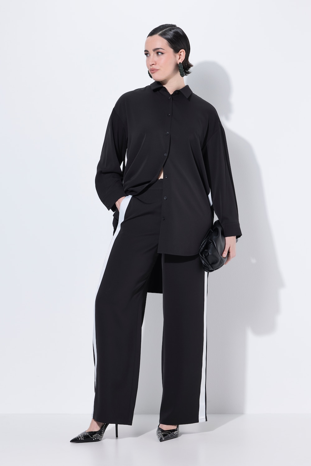 Broek Rose, galonstreep, wijde pijpen, comfortabele tailleband