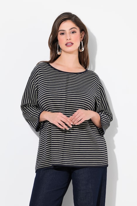 Pull rayé oversize, col rond et manches 3/4