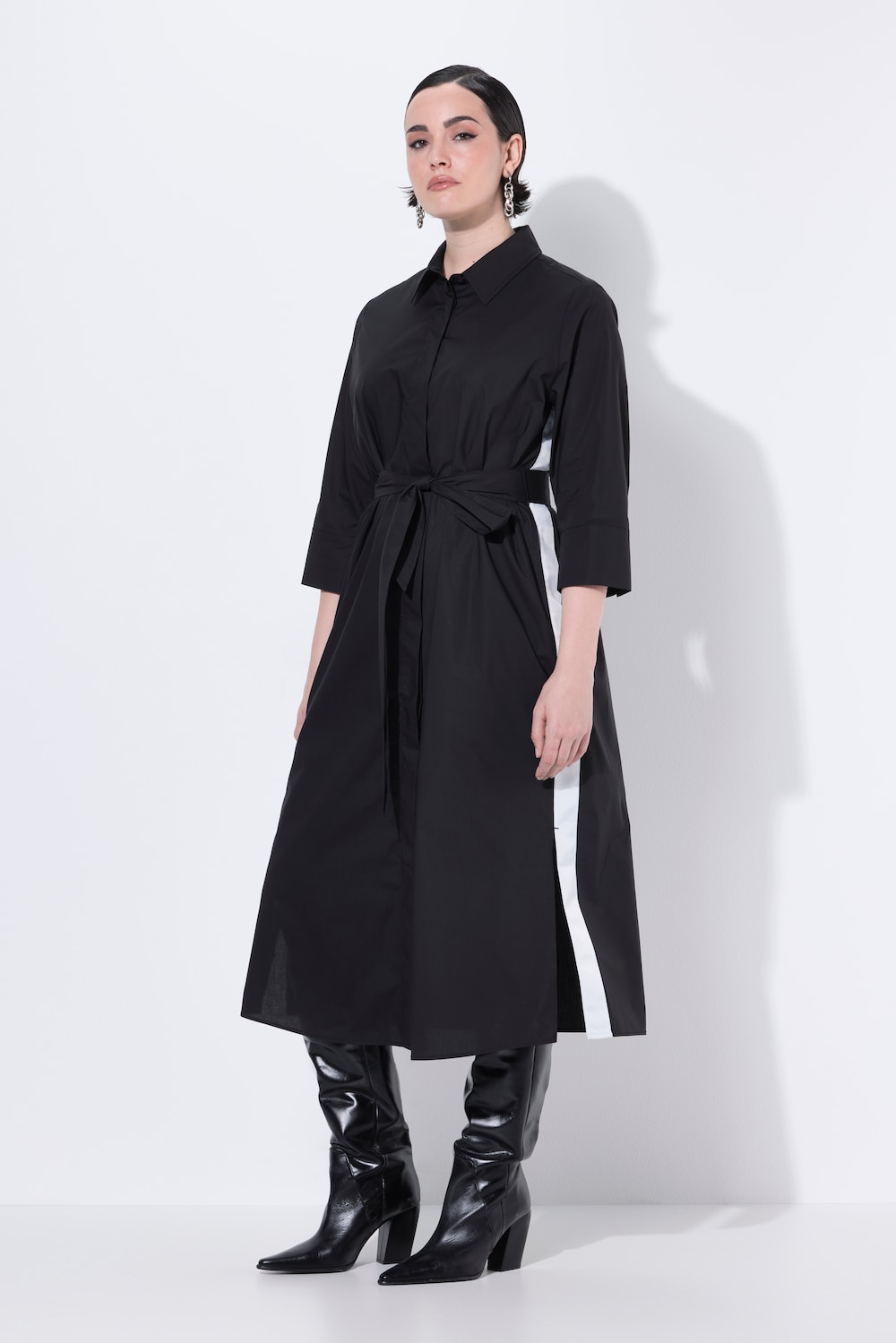 Große Größen Hemdblusenkleid, Damen, schwarz, Größe: 54/56, Baumwolle, Ulla Popken