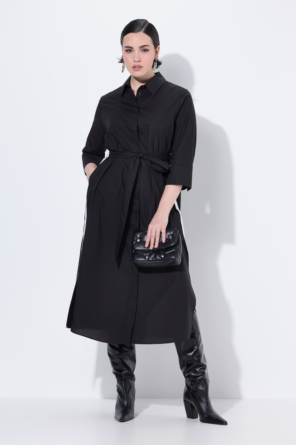 Hemdblusenkleid, Galonstreifen, Hemdkragen, 3/4-Arm