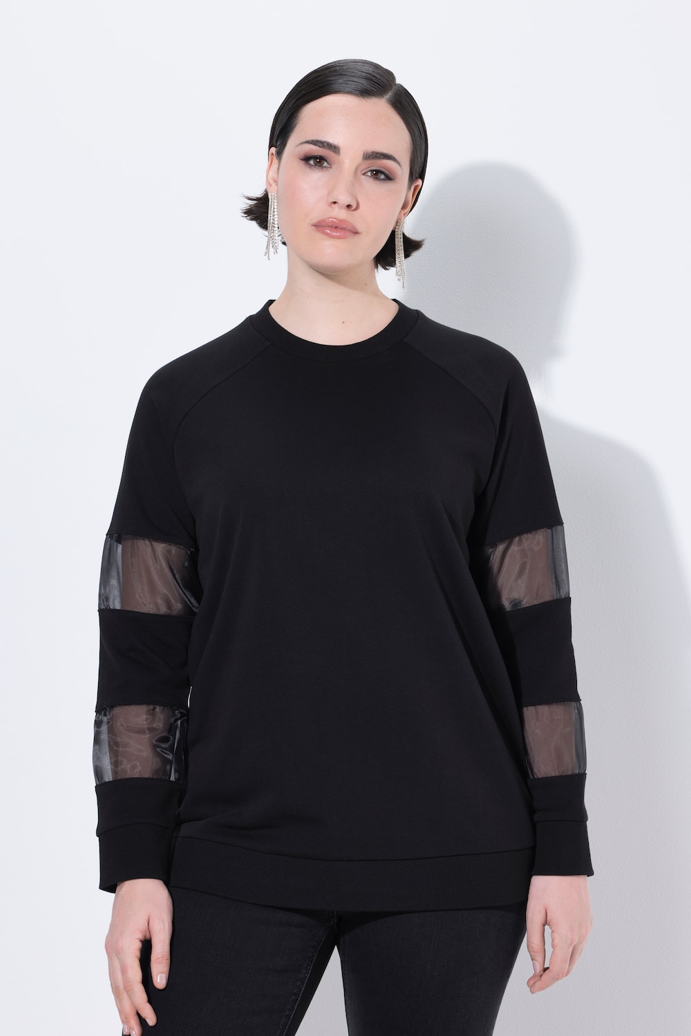 Große Größen Sweatshirt, Damen, schwarz, Größe: 46/48, Polyester/Baumwolle, Ulla Popken