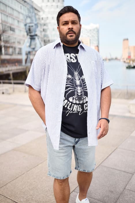 Men+ gestreept overhemd, korte mouw, seersucker, kentkraag, comfort fit, tot 8XL