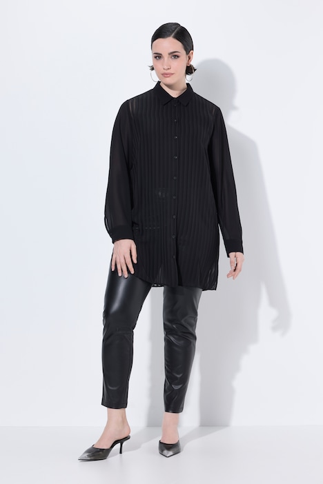 Chemisier col chemise et manches longues, rayures transparentes