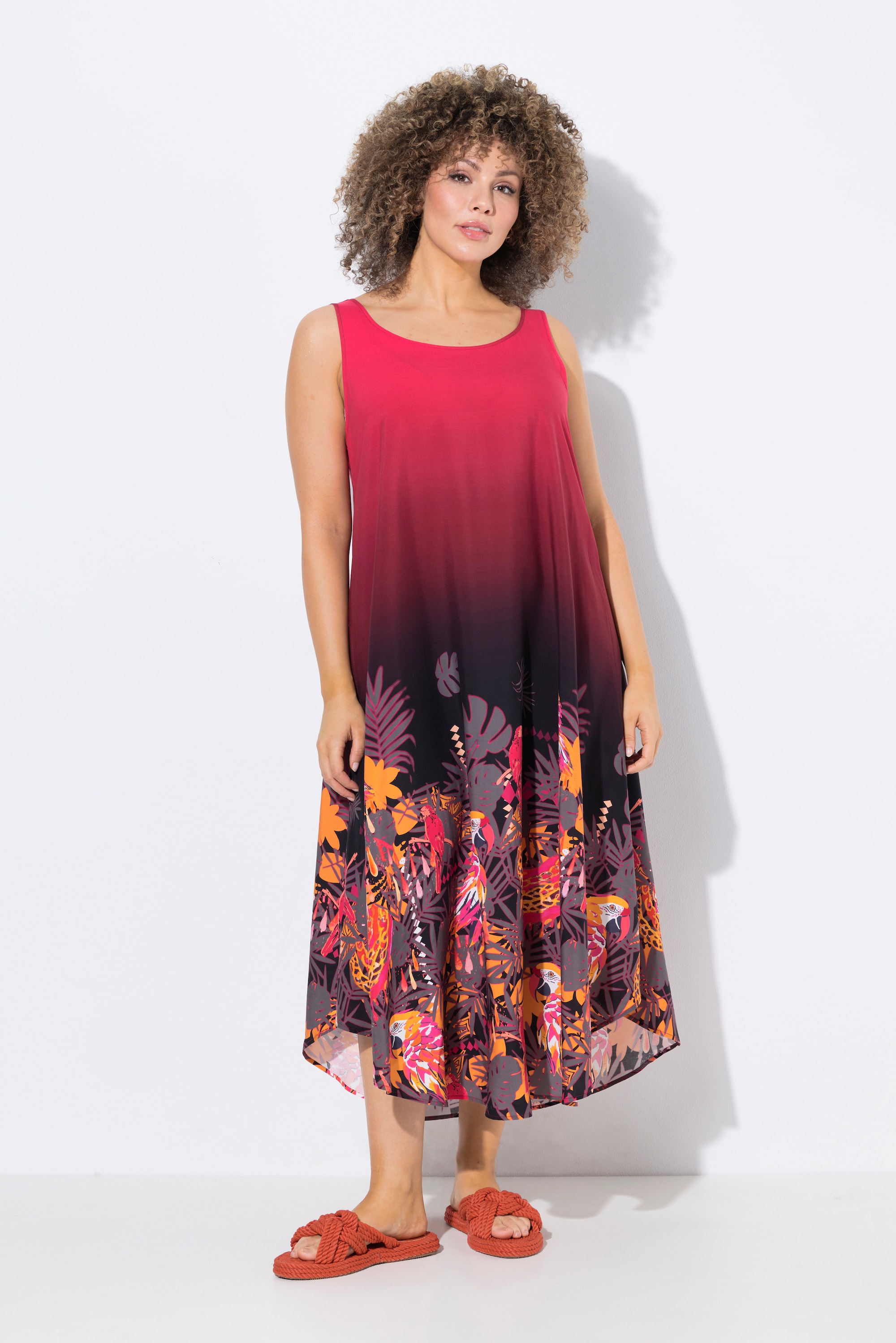 Ulla Popken Damen große Größen Midikleid Papageien A Linie Rundhals