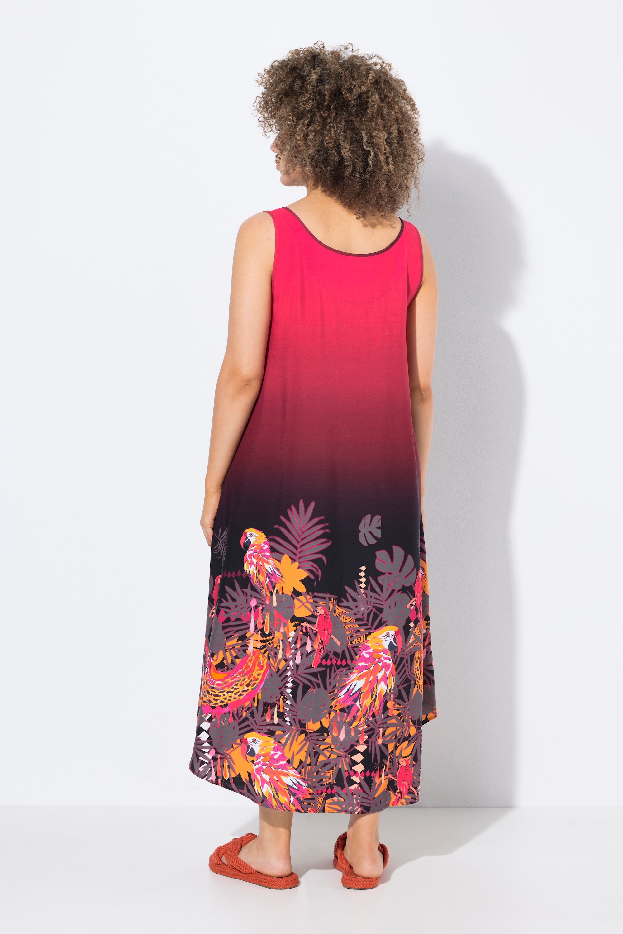 Ulla Popken Damen große Größen Midikleid Papageien A Linie Rundhals