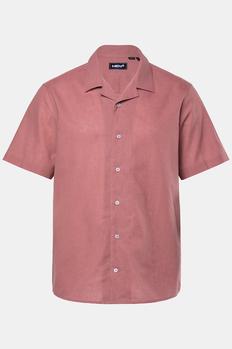 Men+ overhemd, linnenmix, korte mouwen, Cubaanse kraag, Cubaanse pasvorm, tot 8XL