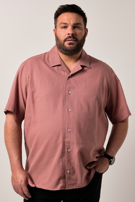 Camicia Men+ dalla vestibilità cubana in misto lino con colletto alla cubana e mezze maniche, fino alla tg. 8XL