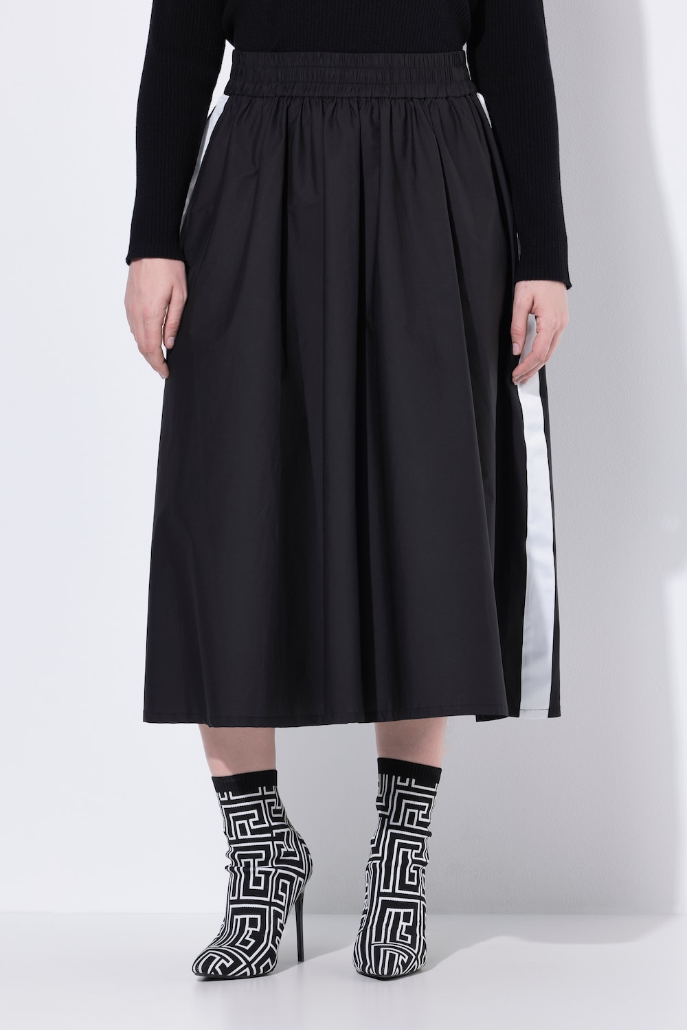 Große Größen Midirock, Damen, schwarz, Größe: 54/56, Baumwolle, Ulla Popken