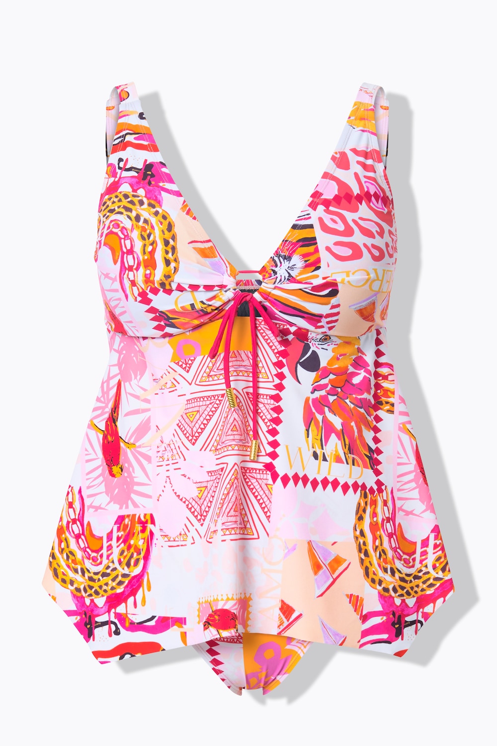 Stora storlekar Tankini med papegojprint, Dam, vit, storlek: 44, Polyester/Syntetfibrer/Elastan, Ulla Popken