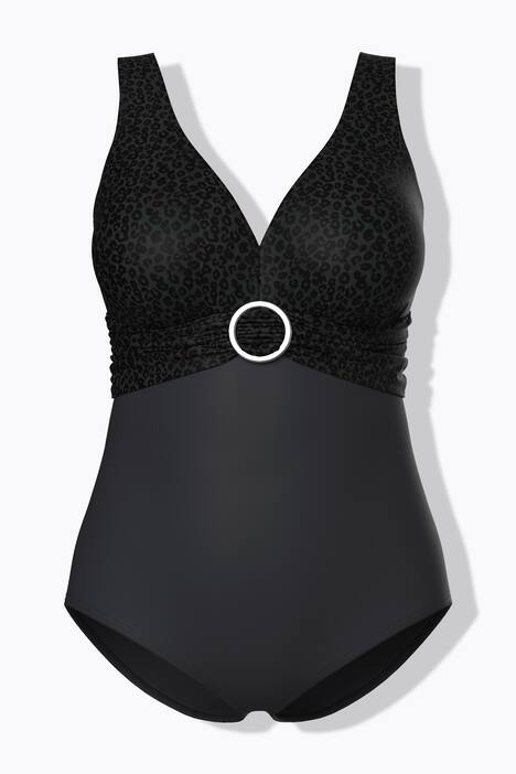 Maillot de bain à bonnets souples. Anneau fantaisie. Dos plongeant